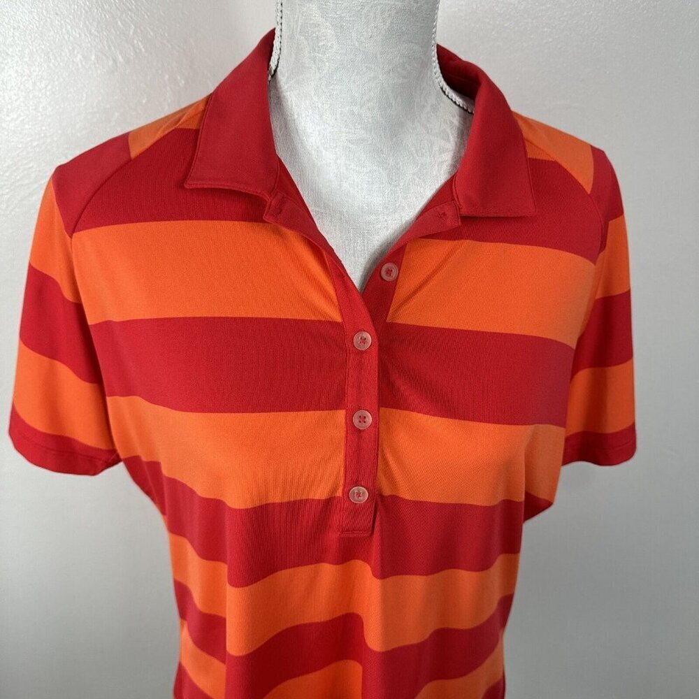 Nike Golf Tour‎ Performance Women's L Polo Shirt Orange Striped EUC - Picture 4 of 16